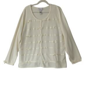 Vintage Susan Graver Style Womens Ivory Dainty Bow Cardigan‎ Sweater Size 3X